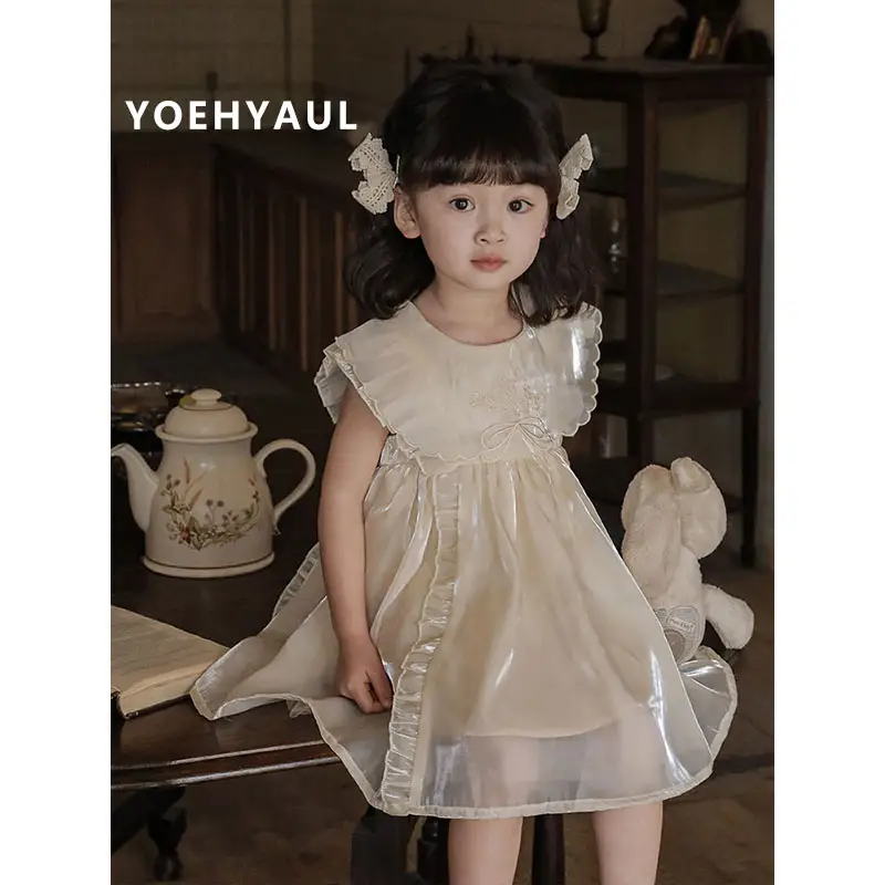 Usine OEM / ODM Modèles de robe en dentelle pour enfants Robe de fille Froks de luxe sans manches Doublure en coton Robe de soirée pour bébé Princesse