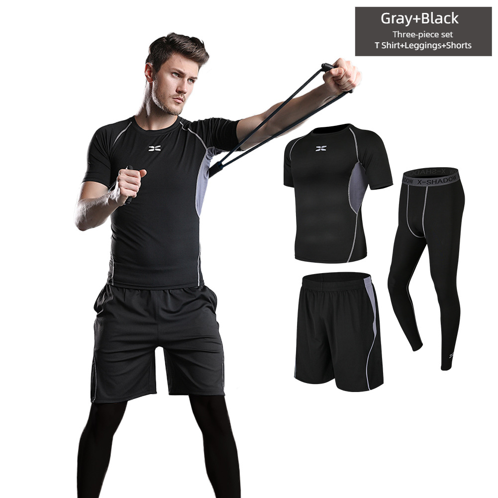 Gris + Negro Hombres Gym Fitness 3-piece Set