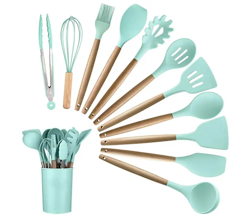 Espátula de silicona para cocina, juego de utensilios de cocina, espátulas de silicona resistentes al calor, cucharas de madera