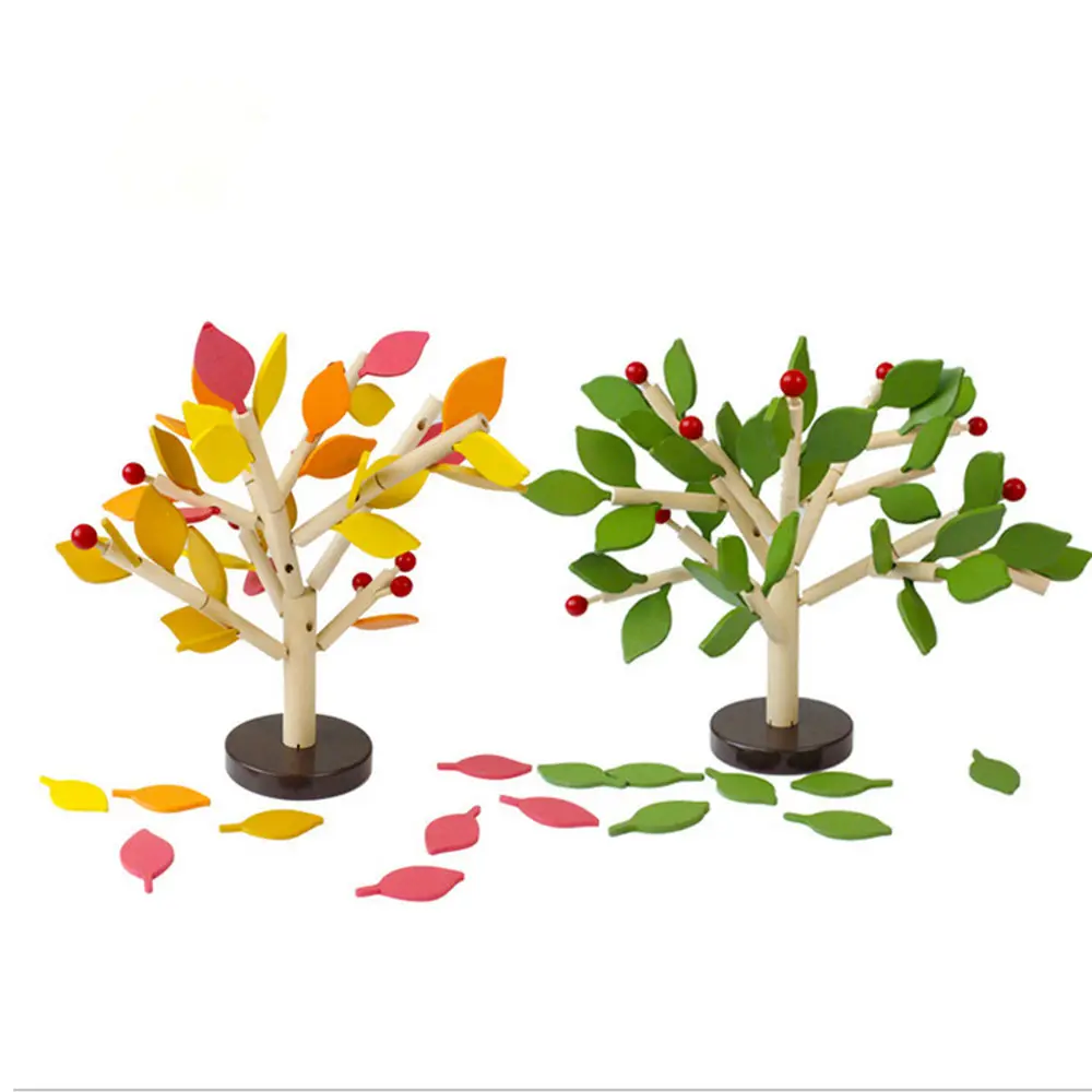 Toddler 3D Wooden Stacking Tree Assembly Inserted Leaves Toys Intellect Building Block Sets Tree Leaf Puzzle DIY