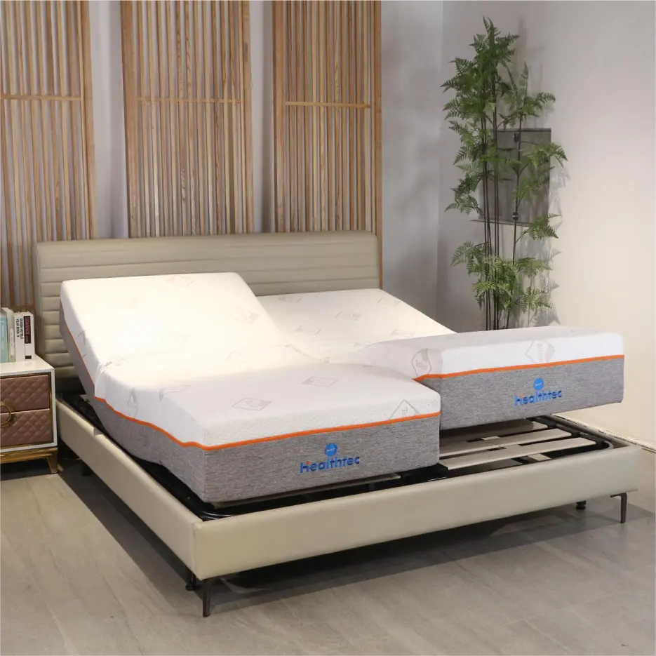 Healthtec split okin moteur télécommande électrique king lit cadre massage réglable lit vente avec matelas