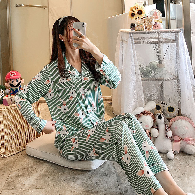 Set lungo cardigan coniglio verde rigato S