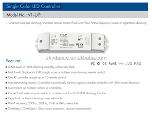 Skydance V1-L/P 1CH * 15A singolo colore dimmer 1 canale LED Controller 4 PWM frequenza RF2.4g telecomando wireless push dim - Product Image 5
