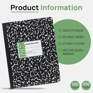 Kompozisyon defteri toplu geniş yönetilen Comp kitap iş için 9-3/4x7-1/2 100 sayfa dergi okul ofis malzemeleri için siyah - Product Image 3