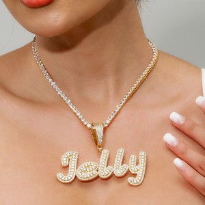 Hip Hop Jewelry Custom Brush Cursive Letter Two Tone Name Necklace Pendant Personalised Diamond <strong>Chain</strong> - Product Image 3