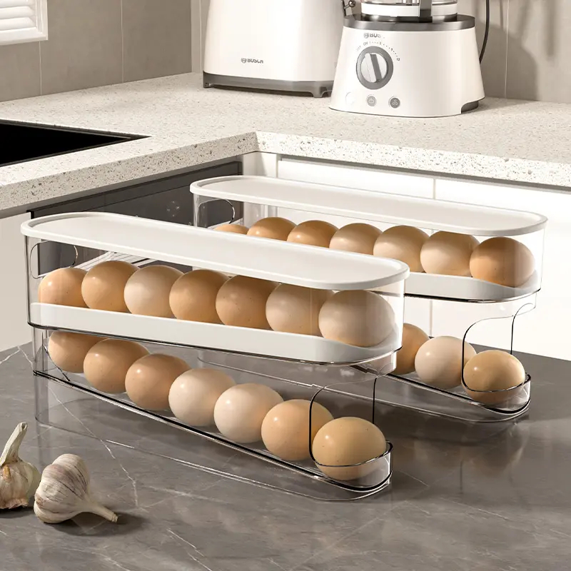 Double Layer Rolling Egg Dispenser And Storage Organizer Container Refrigerator Egg Storage Box