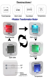 Per il bambino a batteria Timer da cucina bianco da tavolo sveglia digitale con temperatura calendario giorno conto alla rovescia Timer da cucina - Product Image 6