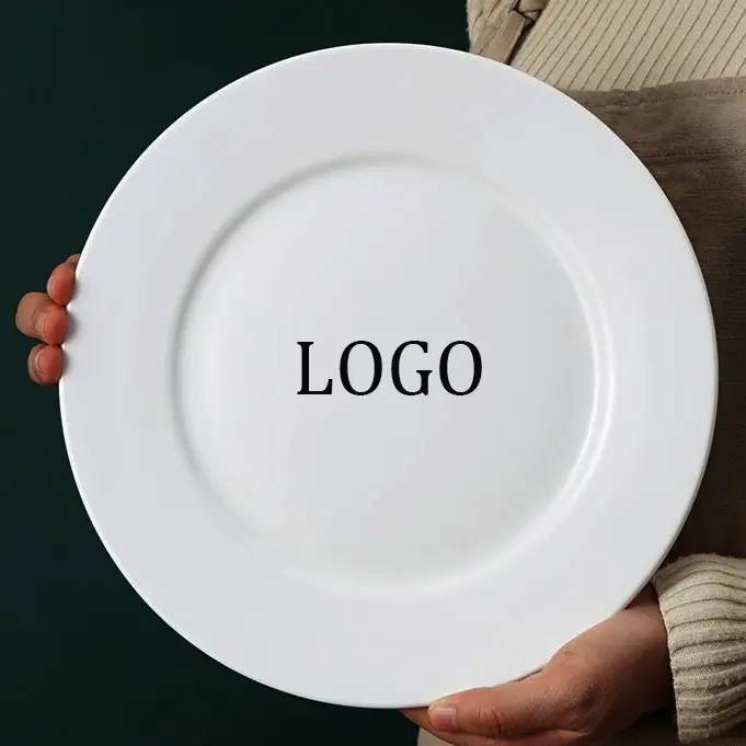 Fábrica al por mayor personalizado impreso 8-10 pulgadas plato de cerámica blanca porcelana gres platos juegos para uso en restaurante