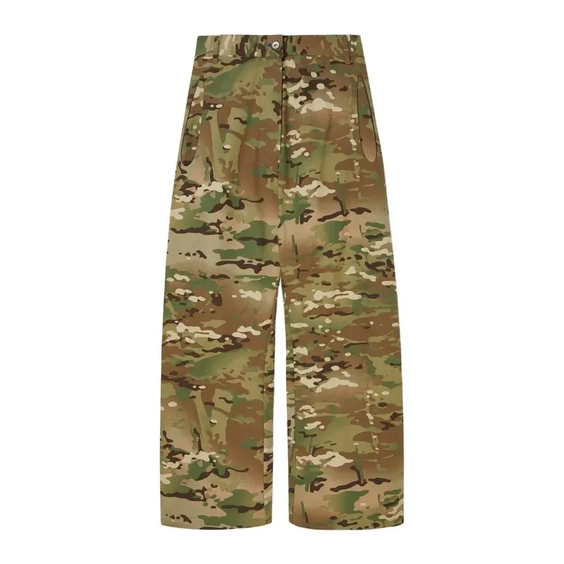 Salopette droite pour hommes avec logo personnalisé Pantalon large à fermeture éclair délavée Pantalon cargo en coton mélangé imprimé camouflage