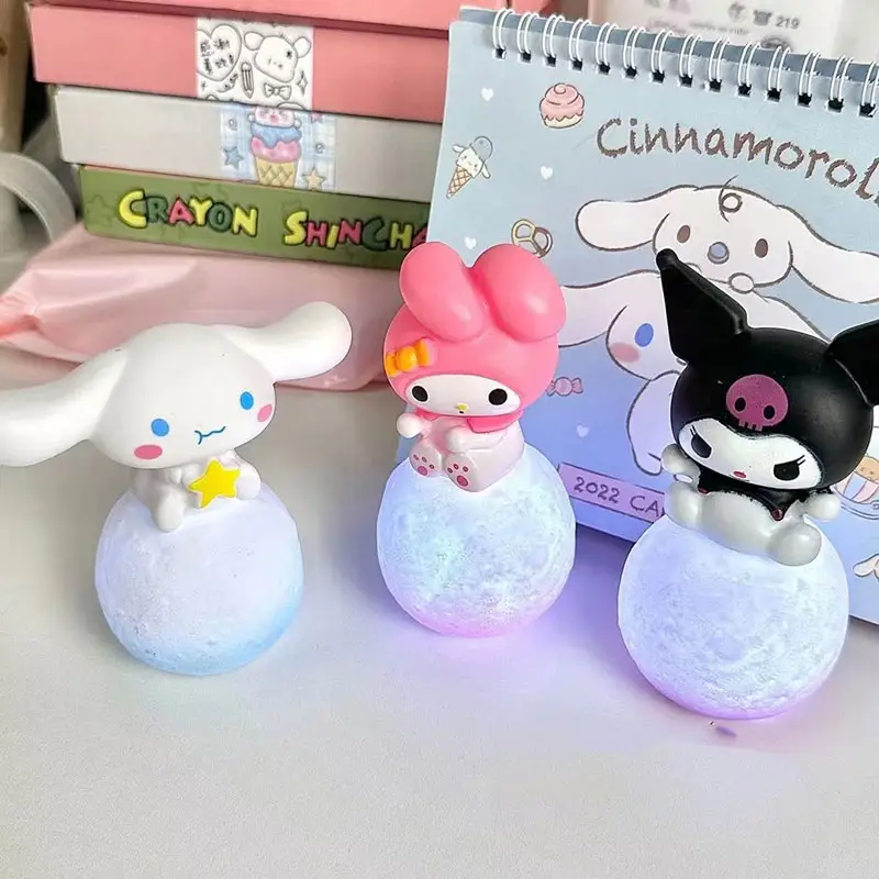 산리오스 KT 쿠로미 시나모롤 야간 조명 빛나는 어린이 장난감 침대 옆 램프 애니메이션 카와이 귀여운 어린이 아이 선물 선물