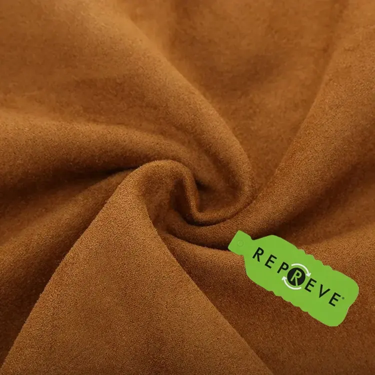 Fornecedores personalizados repreve tecido 100 poliéster malha sólida eco-friendly reciclado scuba camurça tecido para casaco