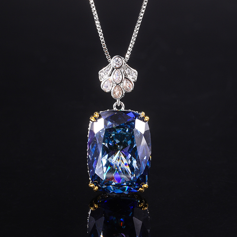 Bird's Nest cut white blue plated pendant with chain
