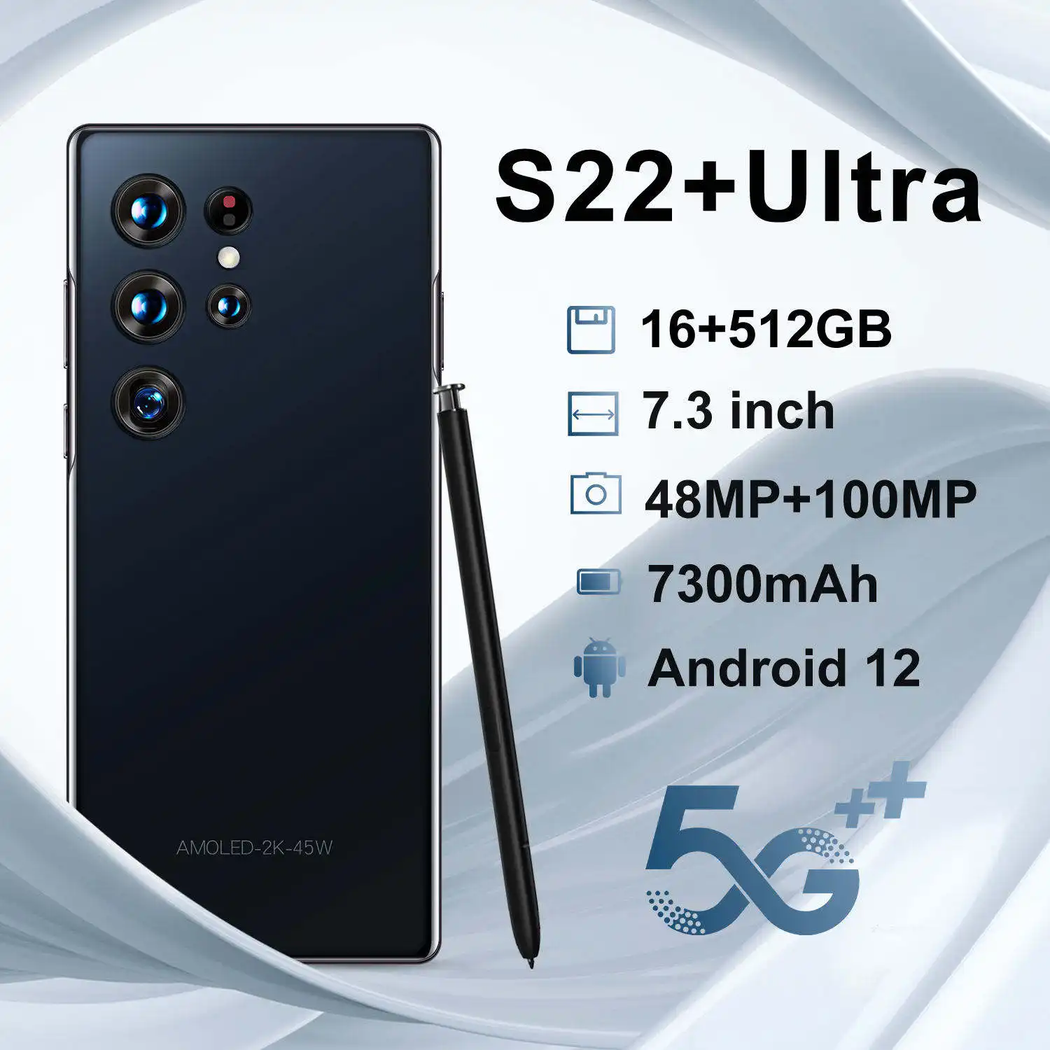Vente chaude S22 Meilleure vente 16 Go + 512 Go 48MP + 100MP Double carte SIM 7300mah Android 12.0 Téléphone de jeu cellulaire Téléphone mobile intelligent