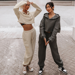 New Spring Fashion Cool <strong>Ladies</strong> Stacked Joggers Pants Fit Nude Sweatsuit Set Track <strong>Suit</strong> With Side Pockets Nude Slim Lounge Wear - Product Image 5