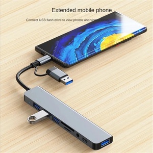 多端口USB USB-C集线器铝合金7合1适配器OTG分离器7合1适配器c型3.0 USB集线器，适用于笔记本电脑 - Product Image 5