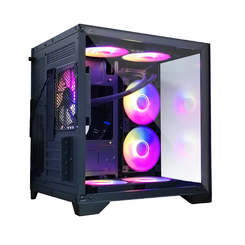 MANMU Pc kulesi oyun muhafaza Atx orta kule durumda 2 temperli cam ön Panel Rgb etkisi bilgisayar masaüstü durumda