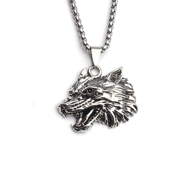 Tête de loup avec chaîne en acier inoxydable