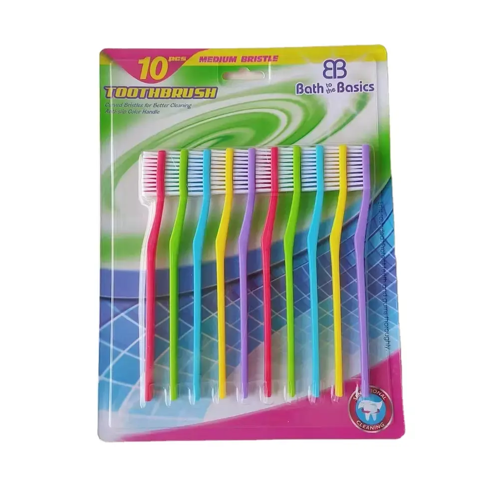 Groothandel 10 Value Pack Vijf Kleuren Medium/Hard Haren Hanger Kaart Familie Tandenborstel