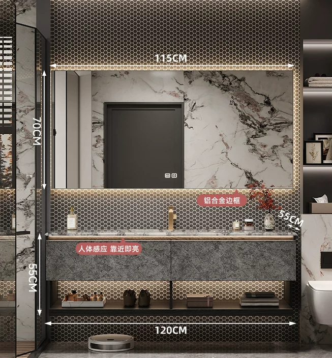 120cm Marble Countertop& Ceramic Sink+smart mirror