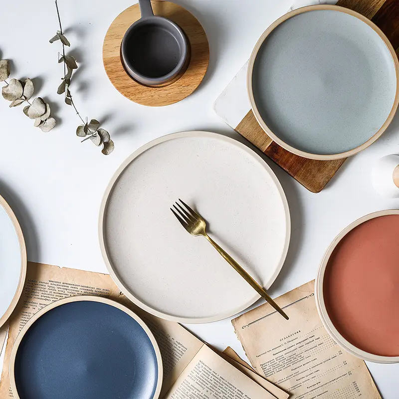 Piring Makan Malam, Kreativitas Nordic Vintage Stoneware Matte Dapur Keramik Piring Makan