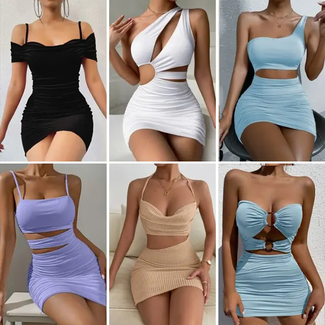 Roupas usadas preço direto da fábrica mulheres vestidos de verão atacado verão novo vestido de alça francesa roupas de marca vários estilos