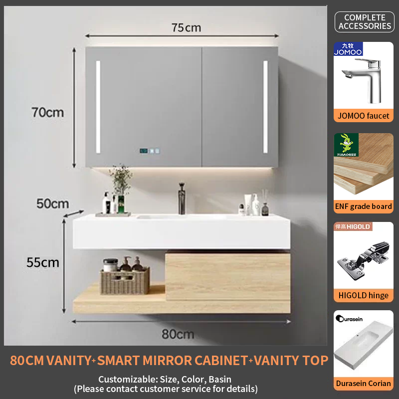 80Durasein Corian Integrated basin+Smart Mirror Cabinet