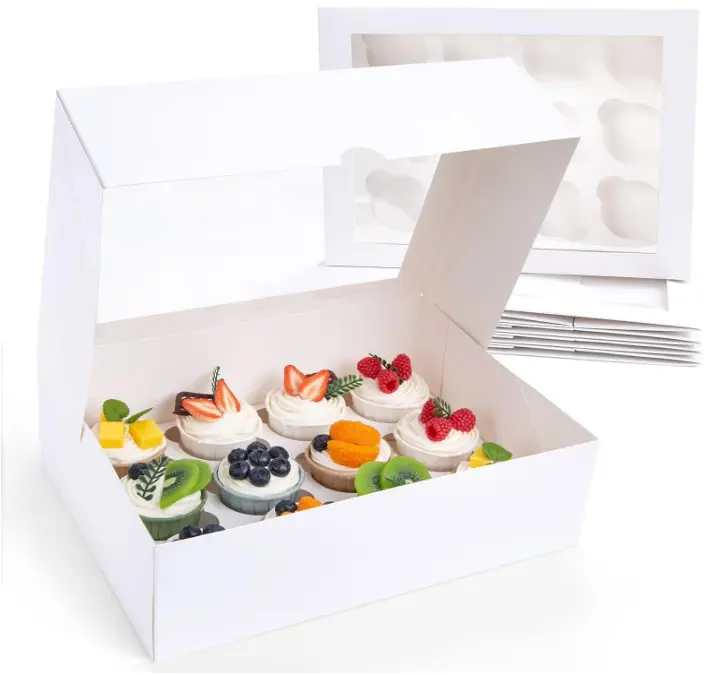 Scatola di Cupcake in carta bianca per confezioni di torte da forno per feste di compleanno