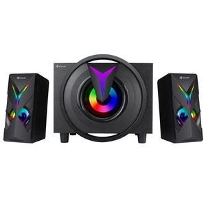 Kisonli 2,1 Altavoces de computadora de escritorio con Subwoofer RGB 16W Sonido estéreo Sistema multimedia alimentado por USB Entrada auxiliar para PC - Product Image 3