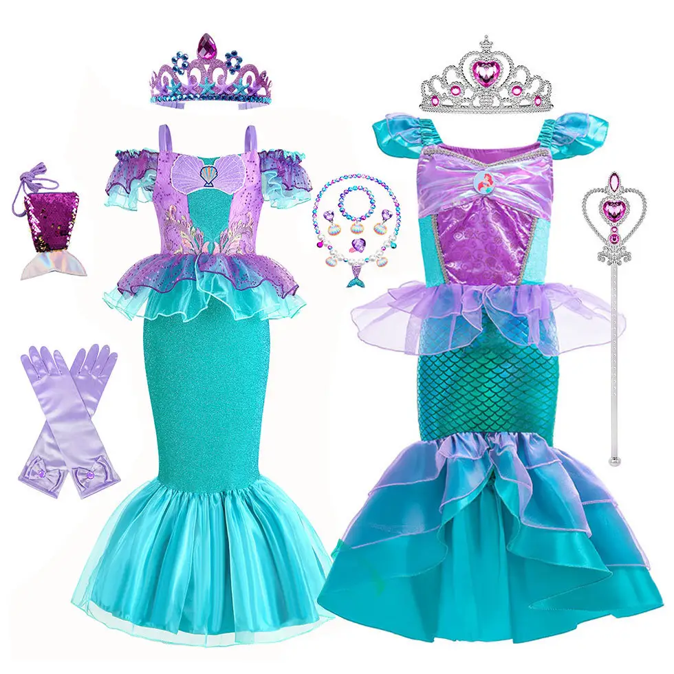 Sirenetta Ariel principessa Costume vestito per bambini vestiti Cosplay carnevale festa di compleanno per le ragazze bambini poliestere Opp Bag