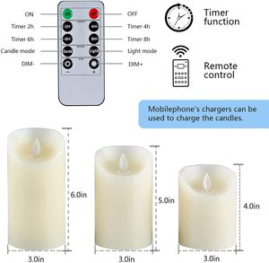 Promotional Flameless <strong>LED</strong> Pillar Candles <strong>4</strong>&quot; 5&quot; Yellow Flickering Warm Light Rechargeable Remote <strong>Timer</strong> for Halloween Decorations - Product Image 3