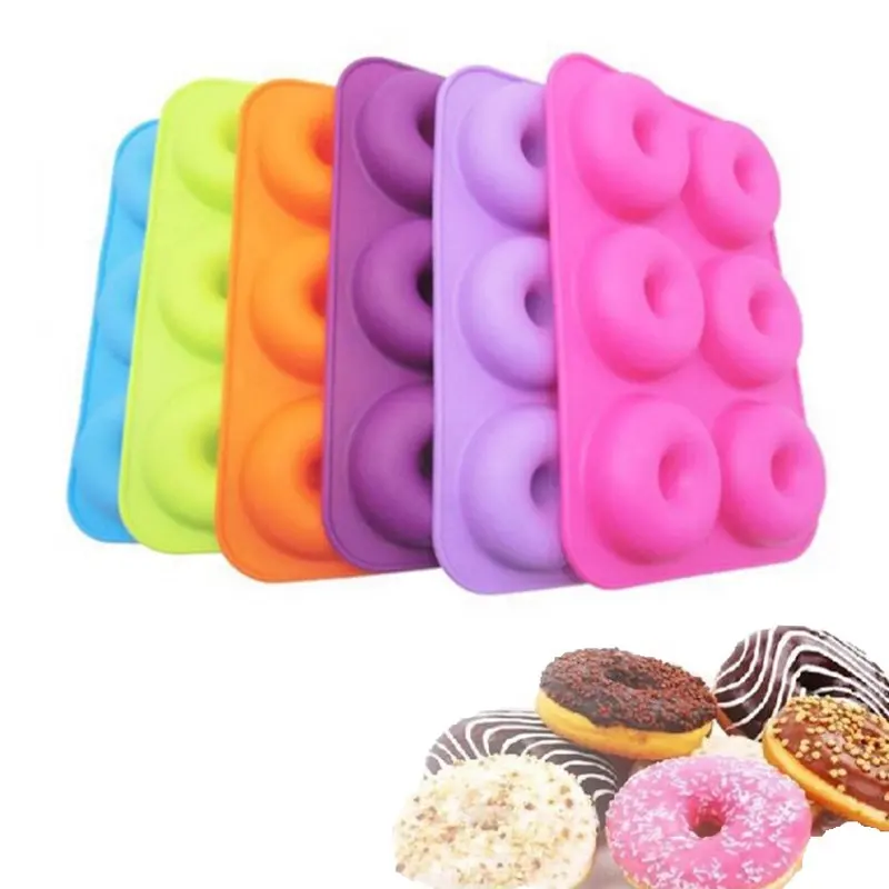HelloWorld Colorful Pop 6 Cavities Funny Round Baking Silicone Cake Mould Donut molds