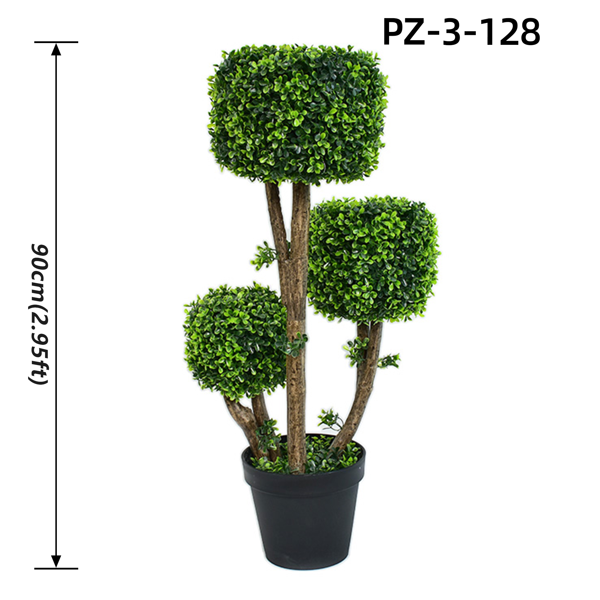 Arbre topiaire en buis vert triple carré et rond (90 cm/2,95 pieds)