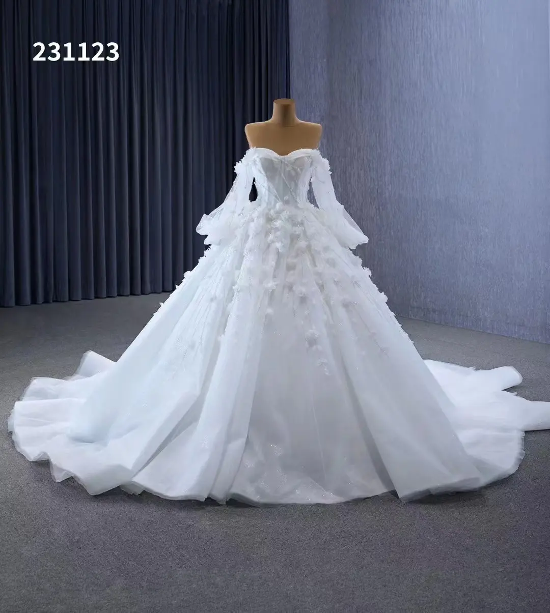 Feisheluo Luxo 3D Flor Casamento Ballgown destacável Off-Ombro Vestidos De Noiva Pesado Pear Bead Vestido De Noiva