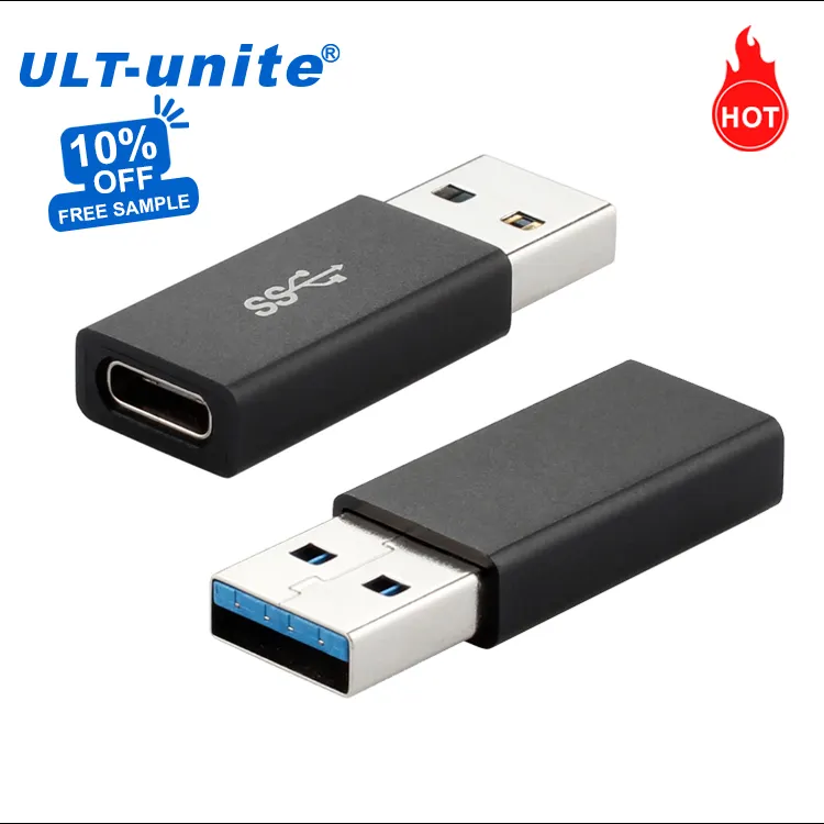 ULT-unite High Quality USB to Type C Converter Black Silver Aluminum Alloy USB A to USB C Adaptor