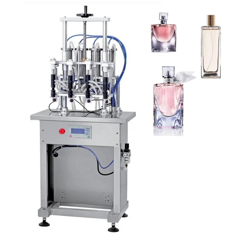 Botol plastik kaca kecil semi-otomatis kualitas tinggi produk pengisi parfum dengan empat kepala mesin pengisi parfum Pria Wanita