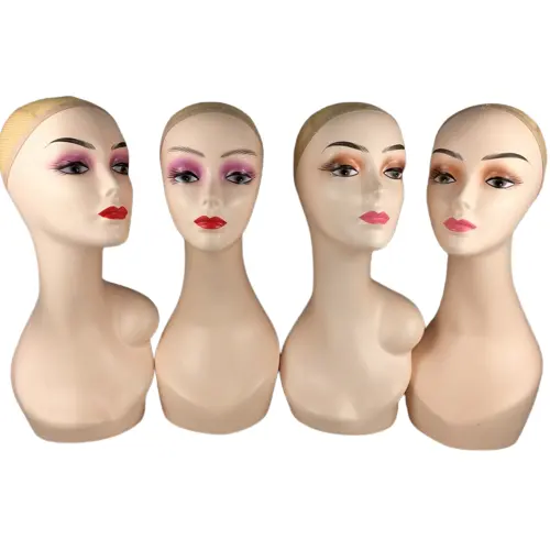Manekin kepala wanita cokelat kulit hitam putih realistis untuk latihan tampilan Wig perempuan dudukan kepala dengan bahu