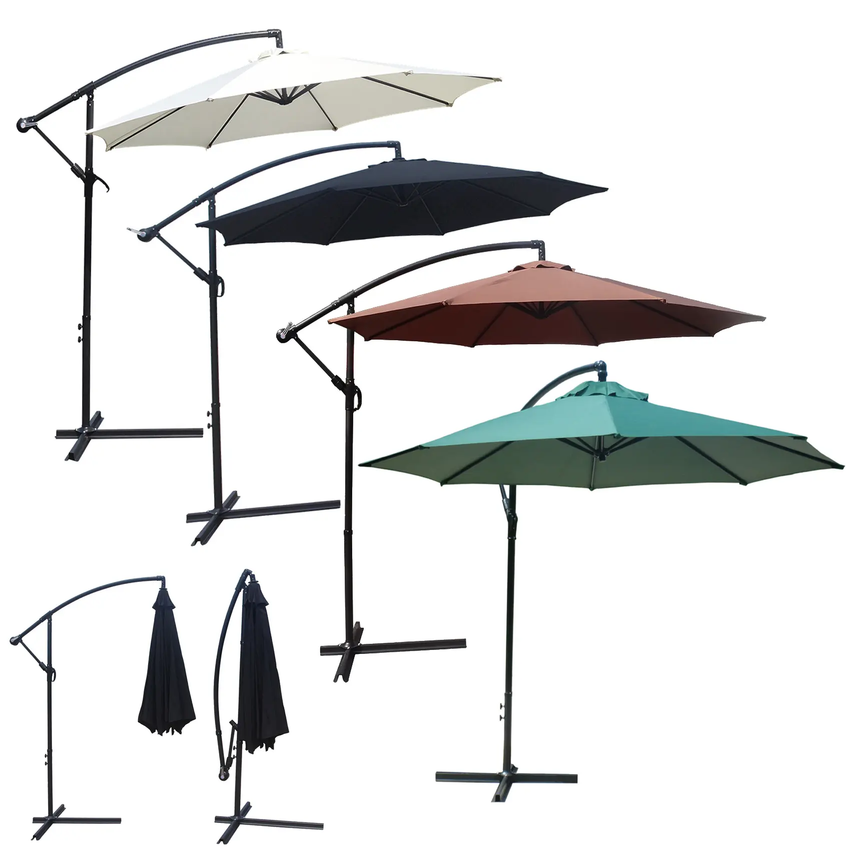 Açık bahçe veranda plaj muz şemsiye, şemsiye 300 cm güneş gölge, krank mekanizması, UV50 +