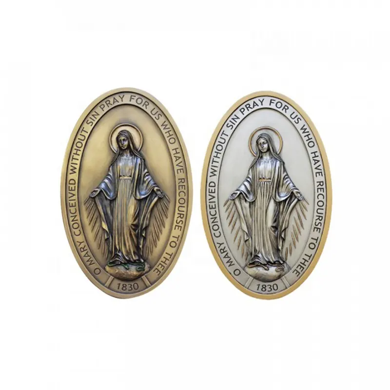 Medalla Milagrosa 3D de 1cm, medallas de oro de la Virgen católica de cobre, collares religiosos de la señora azul de María, joyería con colgante