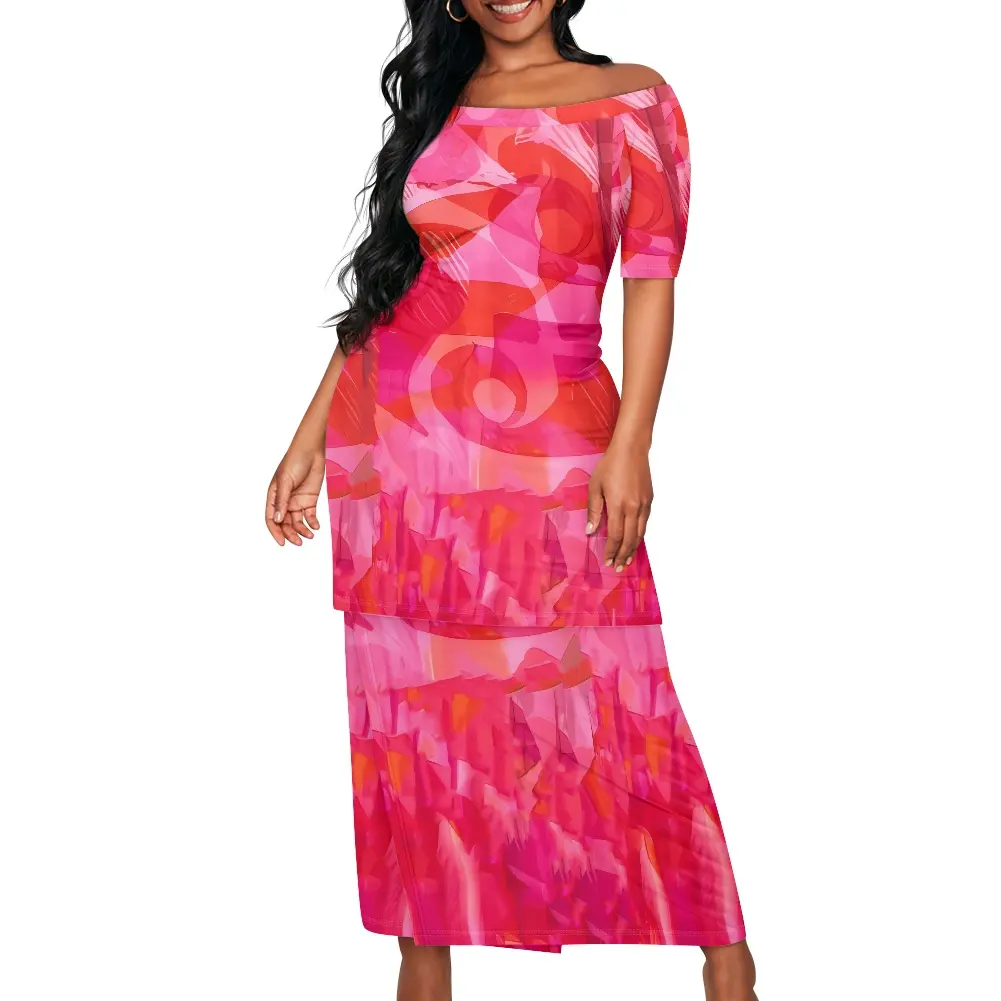 New Style Off Shoulder Half Sleeve Top And Skirts 2 Pc Skirt Set Plumeria Print Ladies Dress Polynesian Samoan Tribal