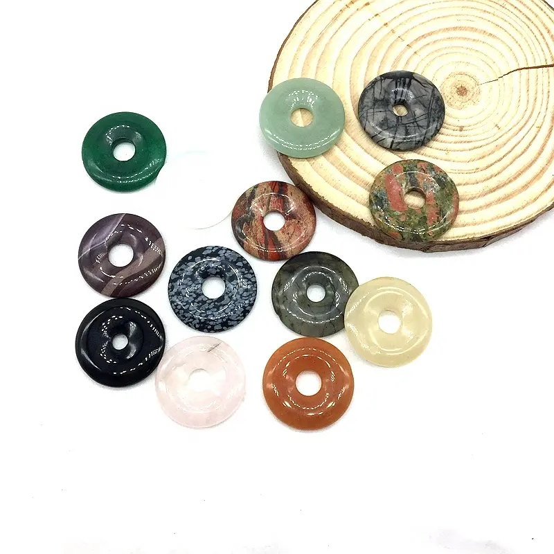 Natur Stein Perle Anhänger Donut Charme Runde Kreis für DIY Schmuck Machen Liefert Lava Jaspers Jade Tiger Eye Halskette Anhänger