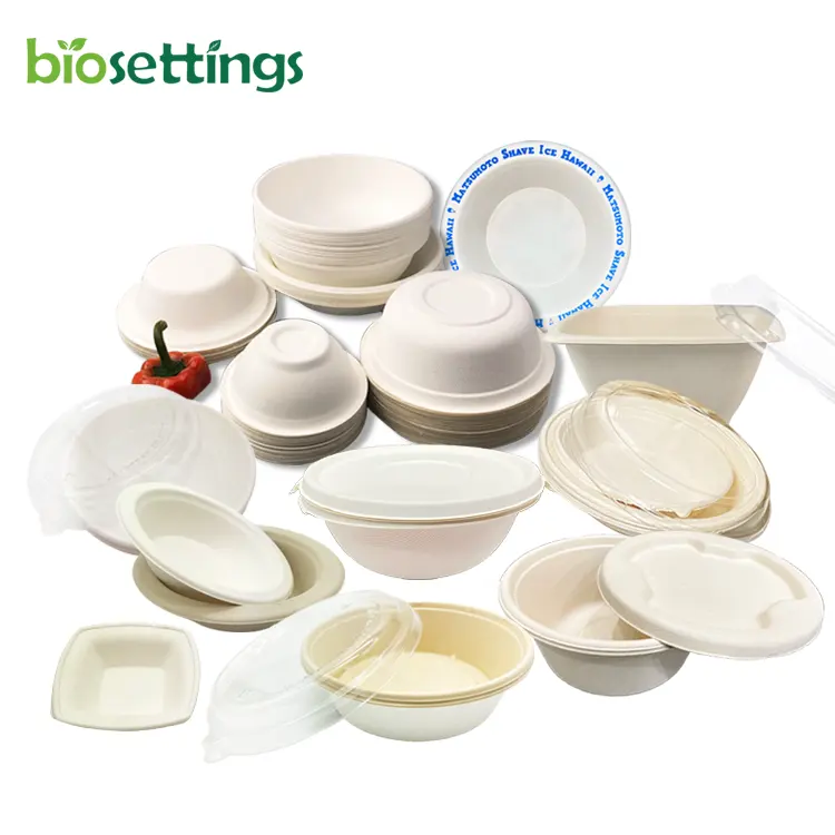 Biodegradable Paper Bowl Disposable Biodegradable Packaging Food Service Soup Bowl With Lid Eco Friendly Sugarcane Paper Pulp Salad Bagasse Takeaway Bowl