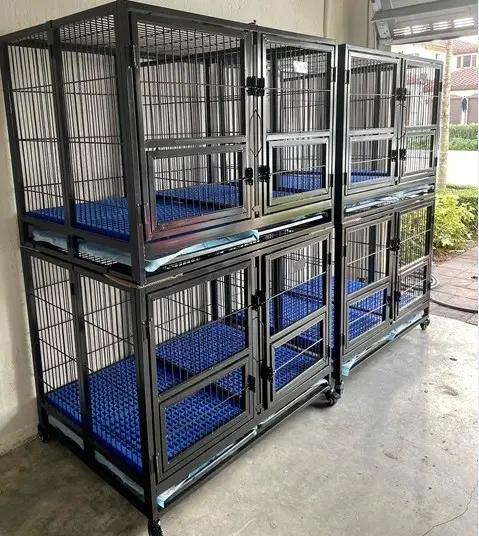 Fabrika evcil hayvan kafesi köpek sandık sürgülü mobilya ev ev kapalı rustik kulübesi demir köpek kasalar büyük köpekler için