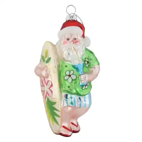 Nuevo colgante de cristal pintado a mano Santa Claus con adornos de tabla de surf decoración Navidad Santa Claus adornos