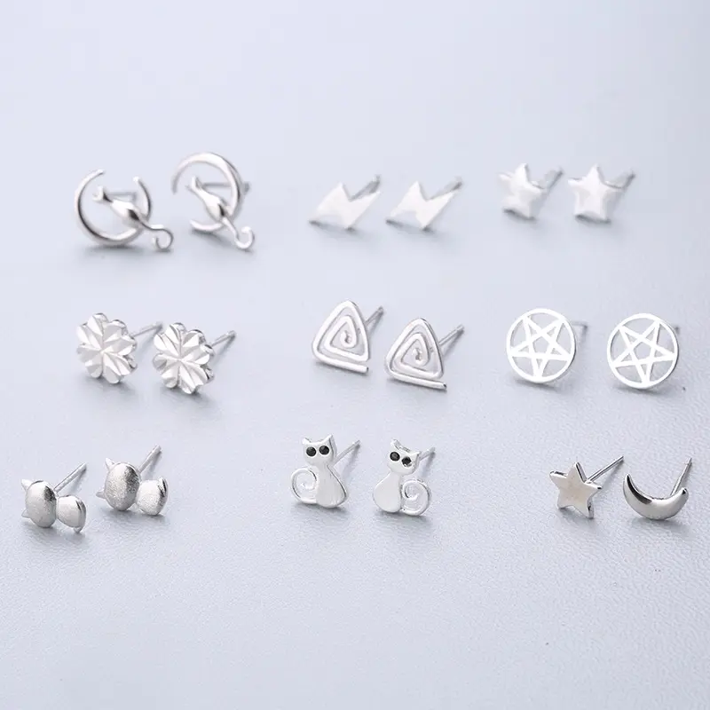 925 Sterling Silver Ear Pin One Eeek Earring Halloween Ghost Screw Airplane Horse Cloud Sheep Wings Lightning Moon Stud Earrings