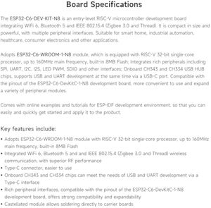 ESP32-C6 d'onda microcontrollore 160MHz processore Single-Core supporta lo sviluppo USB e UART con intestazione Pre-saldata - Product Image 4