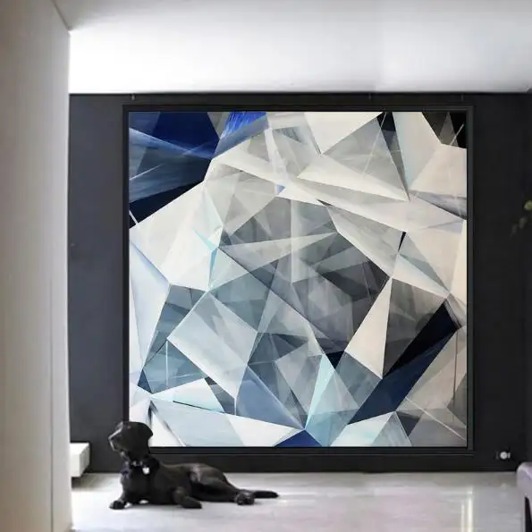 Moderno minimalista gradiente de gema azul, bloco abstrato decorativo nórdico, sala de estar, elegante, bonito, grande tamanho, pintura de parede