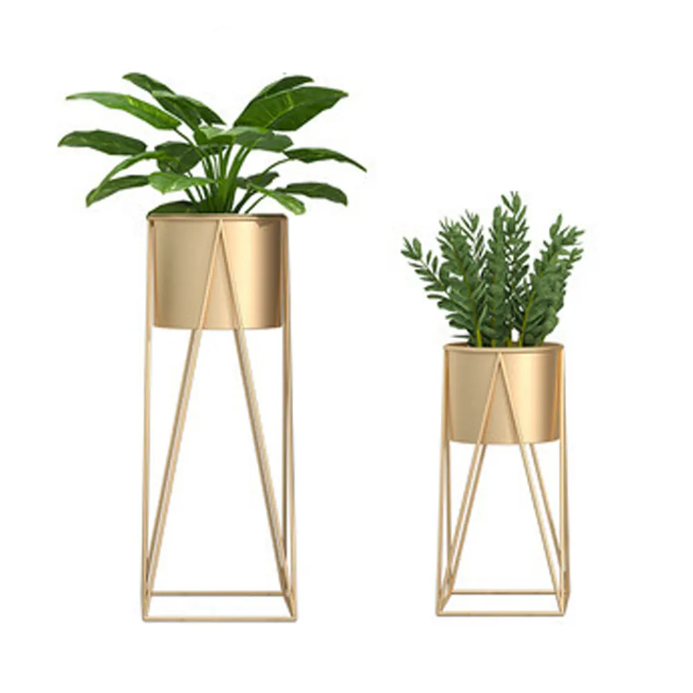 Support de plantes minimaliste pour l'intérieur et l'extérieur, étagères pour jardinière de fleurs, couleur or, 2 pièces