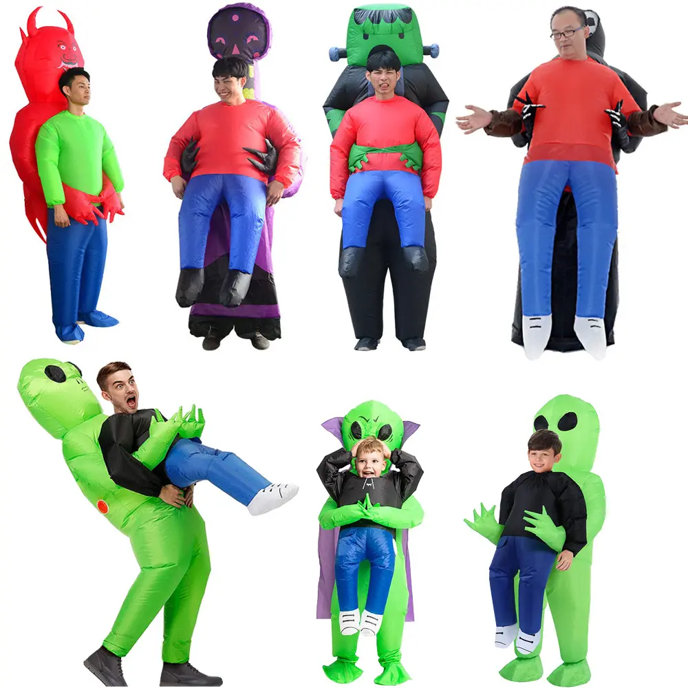 Nieuwe Purim Eng Groen Buitenaards Kostuum Cosplay Mascotte Opblaasbare Kostuum Monster Pak Feest Halloween Kostuums Voor Kinderen Volwassen