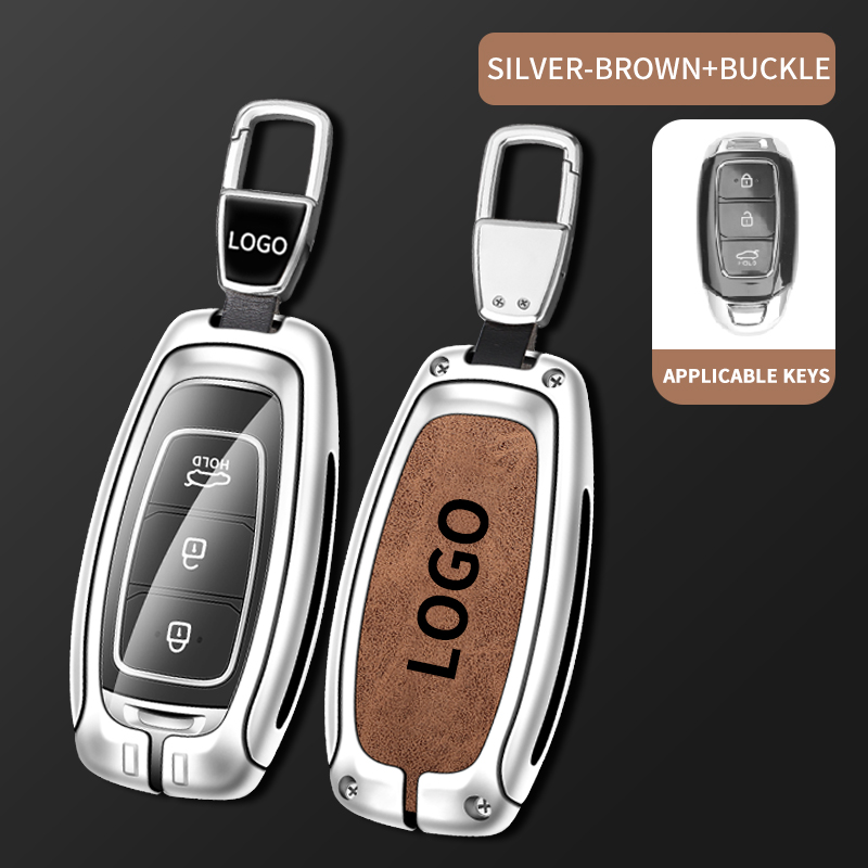 Bright silver brown + metal key chain