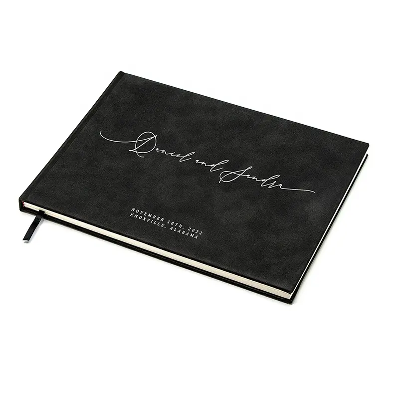 Libro de Visitas personalizado de cuero Pu, libro de invitados de boda moderno, con marcapáginas, páginas en blanco, negro, tapa dura, prémium